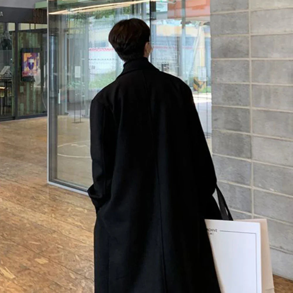 saferido Mens Double-Breasted Mid-Length Coat Autumn Winter Genderless Korean Style Fashion Commuter Thickened Elegant Retro Coat Unisex