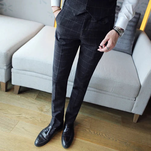 saferido Men's Spring High Quality Business Suit Pants/Male Slim Fit Fashion Plaid Groom's Wedding Dress Trousers 29-35