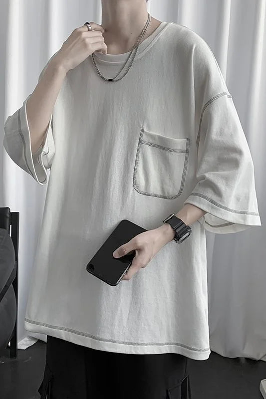 saferido Summer Men's Round Neck Casual T-Shirt Short Sleeve Loose Popular White/black T Shirts Oversized Style Tshirts M-2XL