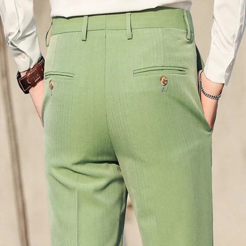 saferido Men Spring Summer Business Formal Pants Solid Casual Korean Slim Fit Suit Pants Mens Wedding Social Trousers Plus Size 38