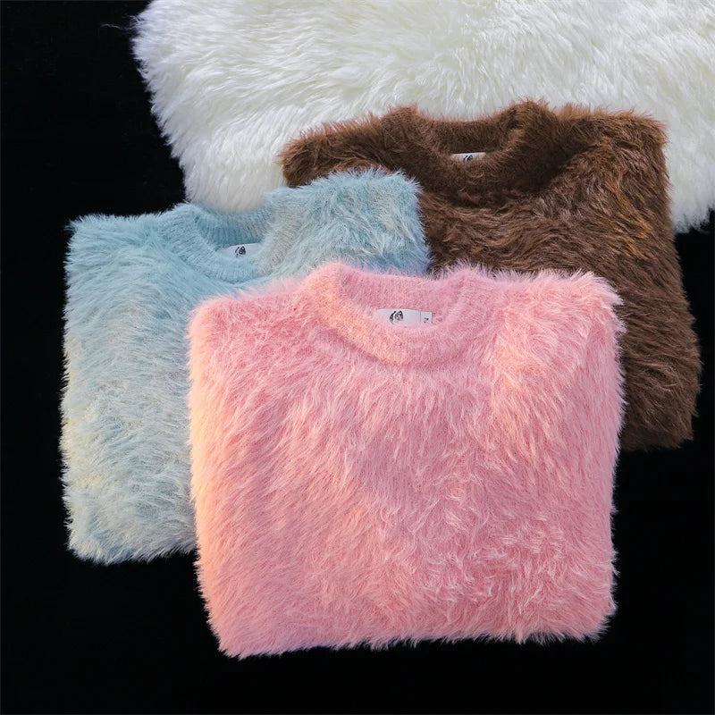 Men Autumn Winter New Oversize Solid Color Knitted Jumpers Male O-neck Sweater Tops Men Long Sleeve Warm Pullovers I594
