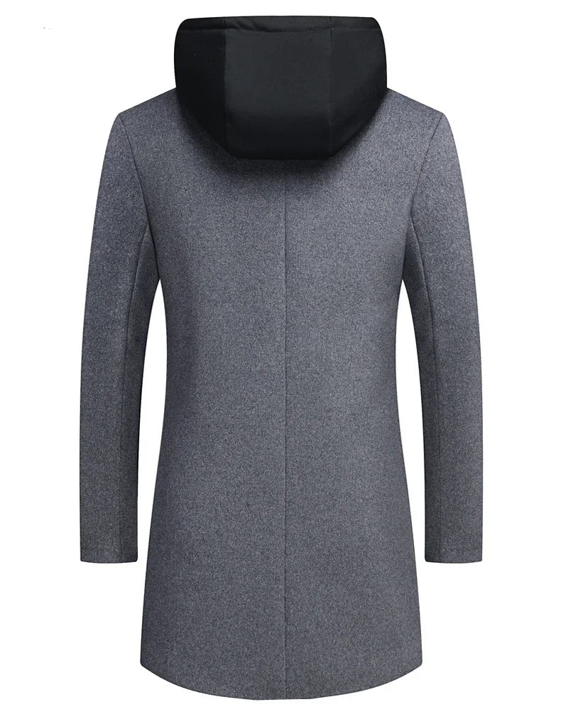 Men's Jacket Detachable Hooded Overcoat Tweed Overcoat Wool Casual Business Long Fall Winter New Thick Jacket Size M-4XL