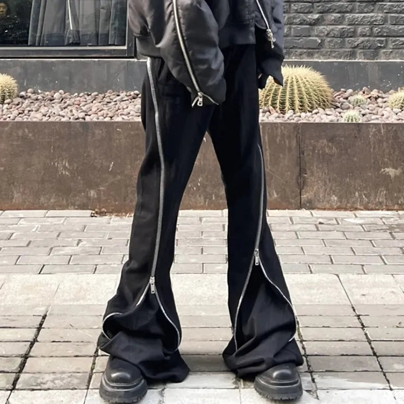 saferido Harajuku Sashes Zipper Decorate Vibe Style Black Cargo Pants for Men High Street Straight Casual Baggy Oversized Unisex Trousers