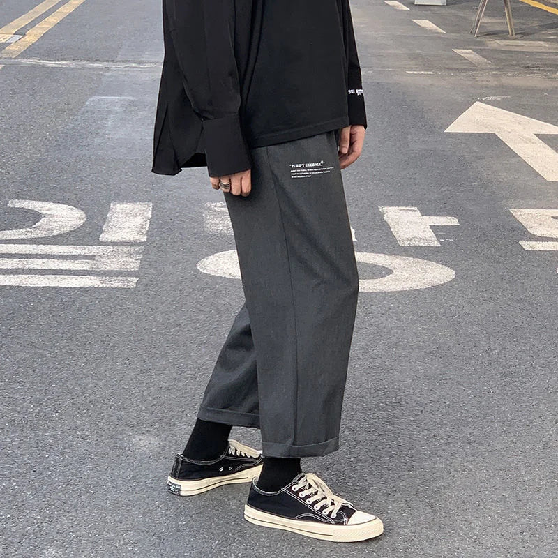saferido Printed Letter Casual Pants Men's Loose Drape Straight Wide-leg Trousers Fashion Spring Summer Solid All-match Overalls Trend