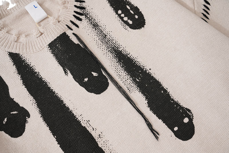 Hip Hop Knitted Sweaters Men Harajuku Vintage Hole Ghost Graphic Jumpers Streetwear Punk Casual Oversized O-Neck Pullover Unisex