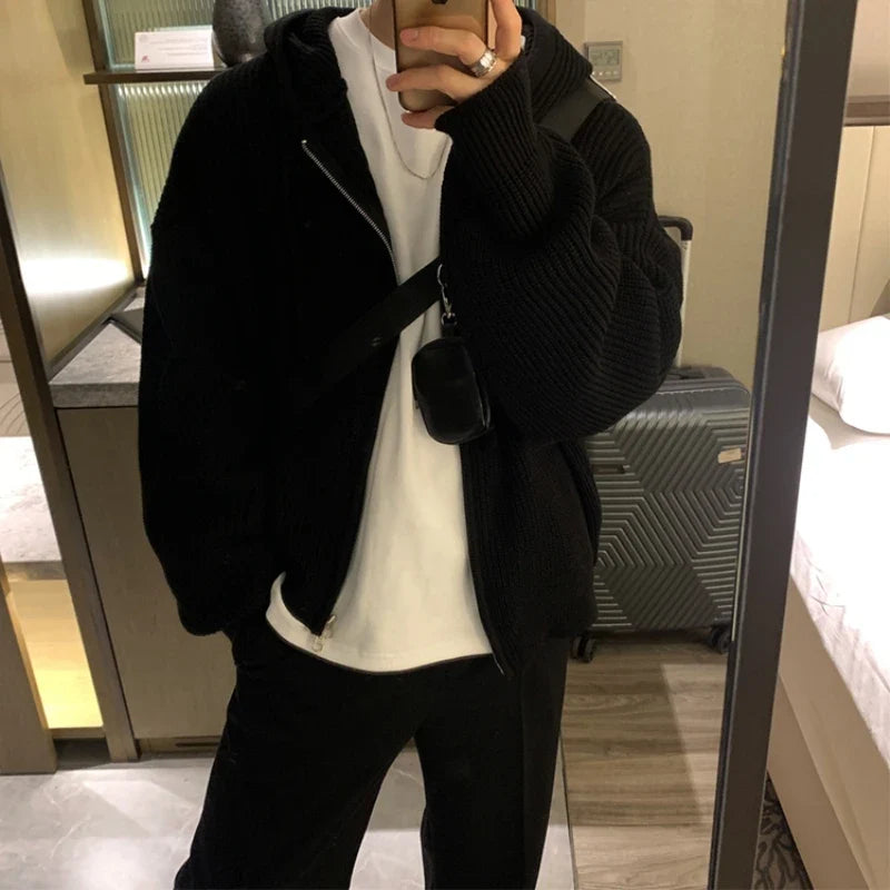 saferido Winter Thick Sweater Cardigan Men Warm Zipper Knitted Coat Men Korean Loose Thickened Cardigan Sweater Mens Jumper Clothes M-2XL