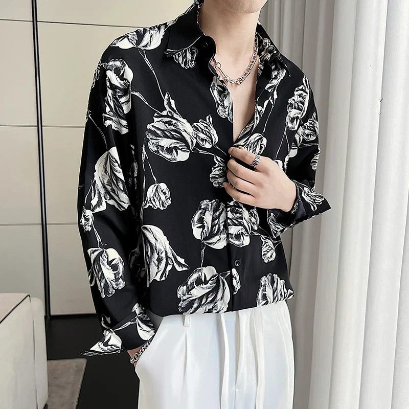 New Summer Men's Printed Shirts Oversized Clothing Casual Long Sleeve Striped Plaid Vintage Thin Draped Stretch Hawailan Blouses