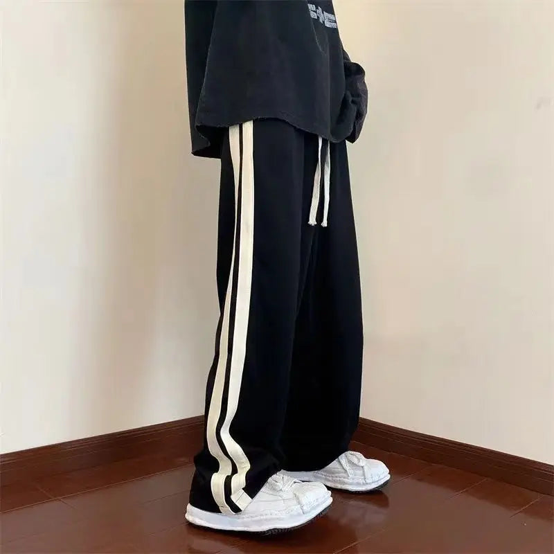 saferido Sports Pants for Men in Spring Summer New Striped Patchwork Loose Drawstring All-match Straight Pants Trend Casual Men Clothing