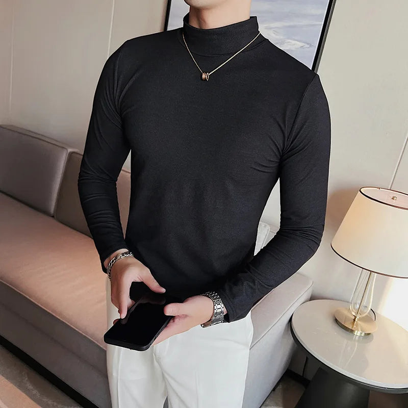 saferido Men spring High Quality Casual Long Sleeve T-shirts/Male Slim Fit Fashion High Collar Long
Sleeve Casual T-shirt Black White S-4XL