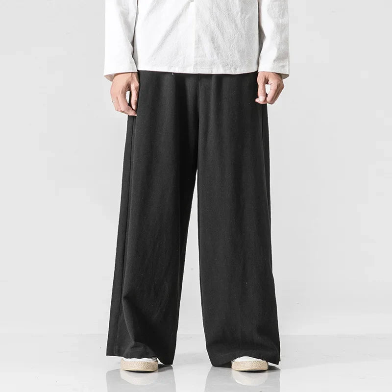 saferido Chinese Style Men's Loose Cotton Linen Pants Retro Wide-leg Hakama Plus Size Harajuku Casual Pants 5xl Men Clothing