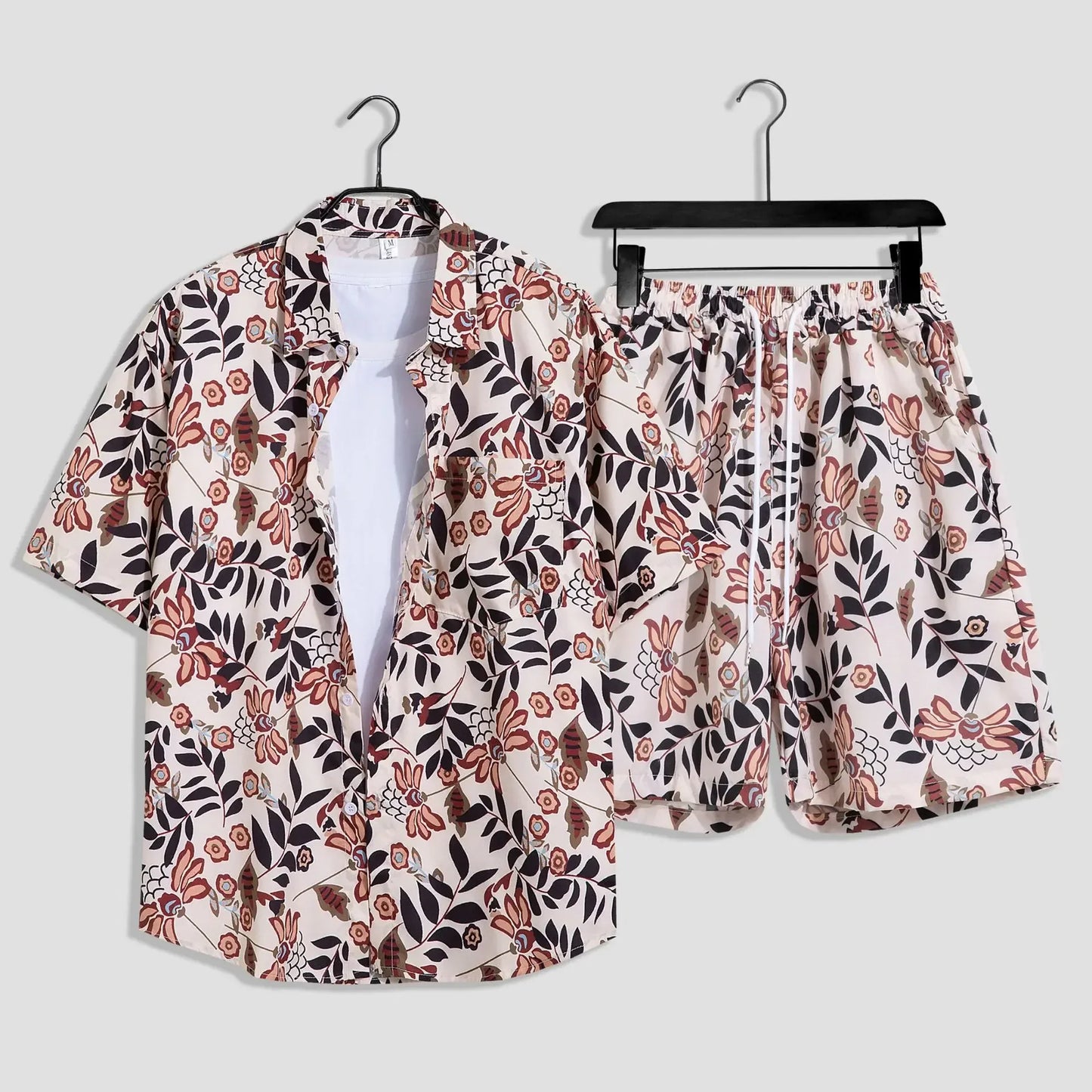 Mens Fashion Print Sets Short Sleeve Shirt+Shorts 2Pcs Suit Loose Summer Casual Beachwear Male Vacation Hawaiian Outfits