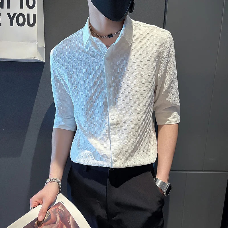 saferido Men's Business Casual Shirts/Male Spring Slim Fit Long Sleeve Shirts/Man High-End Clothing Tops Plus Size S-3XL