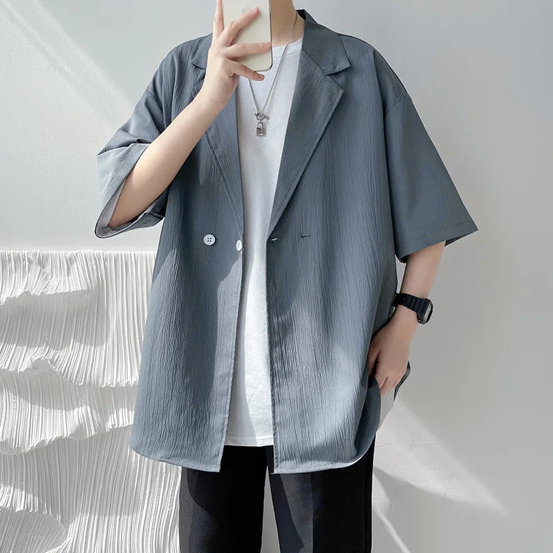 saferido Summer Short Sleeved Shirt Men Fashion Society Mens Dress Shirt Korean Loose Casual Shirt Mens Oversized Pleated Shirts M-3XL