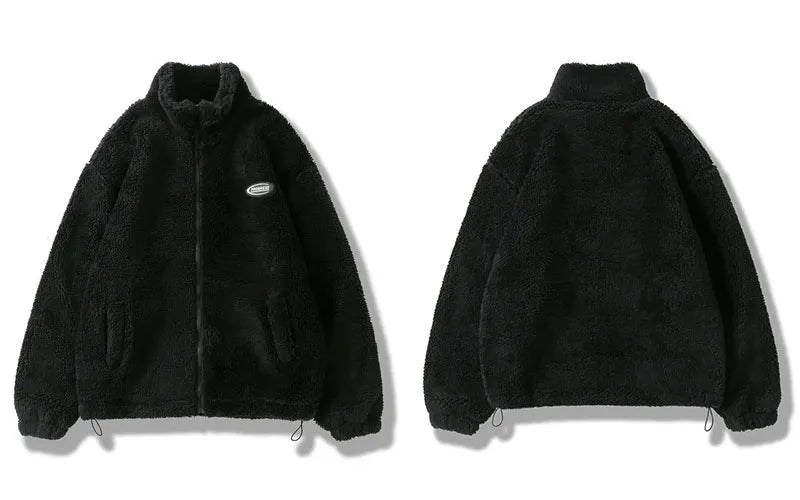 Hip Hop Winter Fleece Fluffy Jacket Streetwear Harajuku Fuzzy Zipper Coat Men Autumn Solid Color Lightweight Jackets Black Beige
