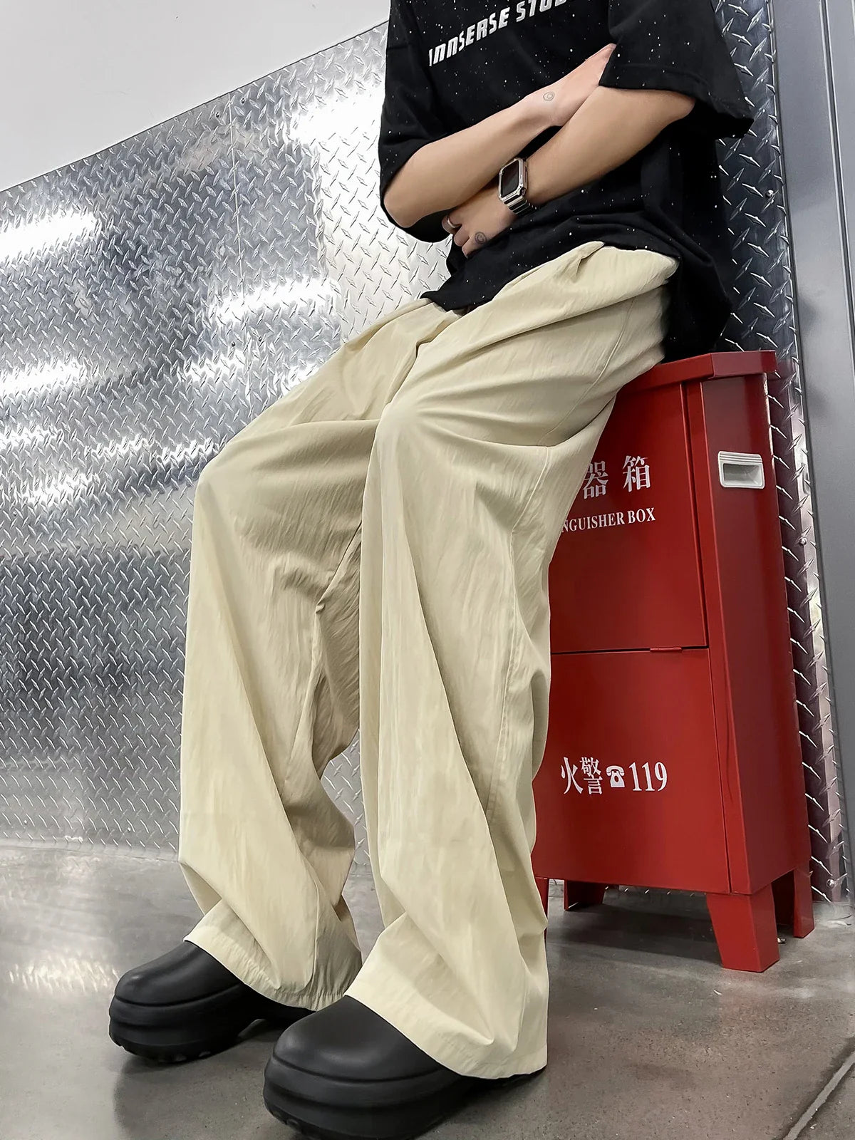 saferido Summer Casual Pants Men Solid Simple Ice Silk Breathable Baggy Wide Leg Trousers Japanese Style Vintage Fashion Couples Chic Ins