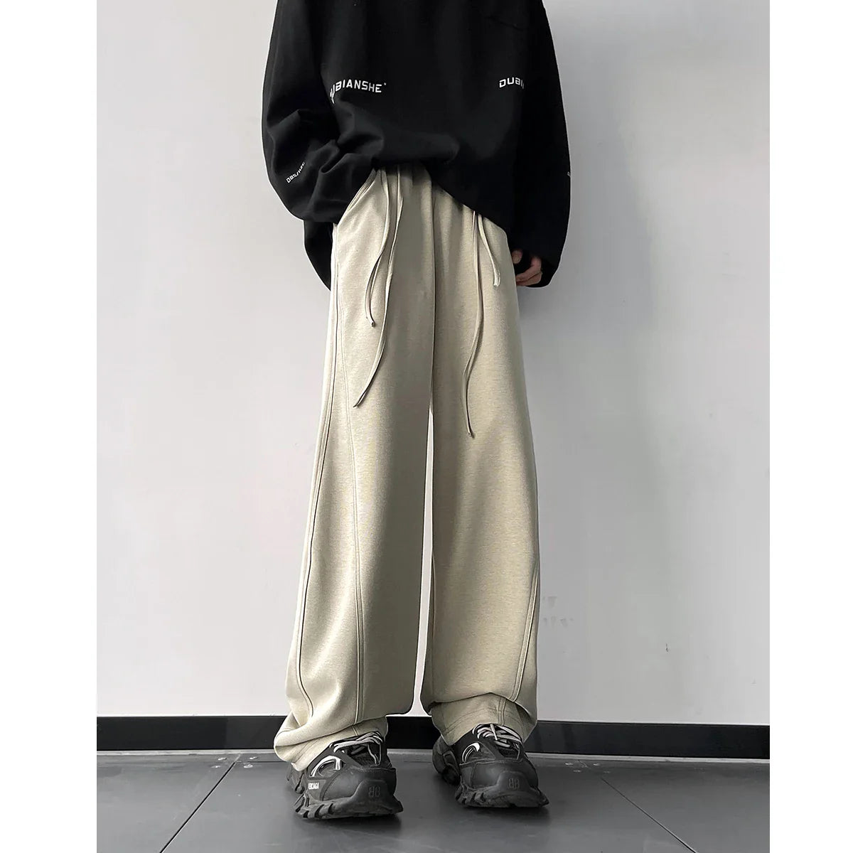 saferido Men's Drawstring Design Waist Wide Leg Sports Casual Pants Oversized Pink Color Sweatpants Elastic Waist Loose Trousers