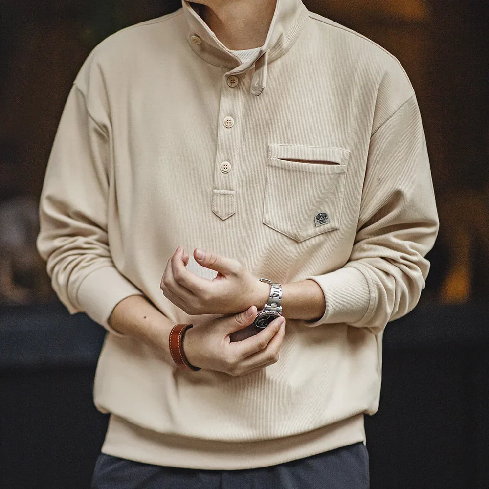 saferido Men's Half-Placket Sweatshirt American Retro Casual Polo Collar Shirt Cozy Style Lapel Pullover for Men Spring and Autumn