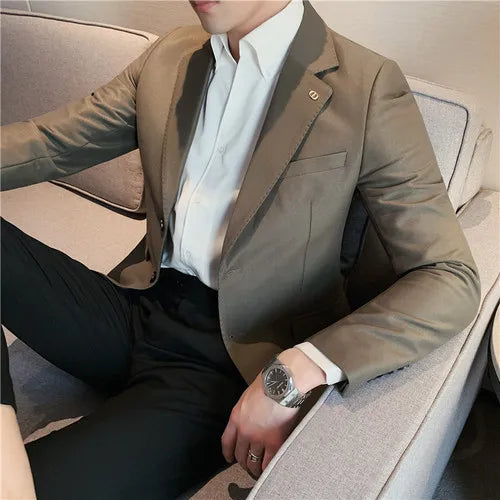 saferido Men's British Style Two-Piece Casual Suit - Slim Fit, High-End, Suit or Blazer/Trousers Sold Separately -Male Suit for Wedding