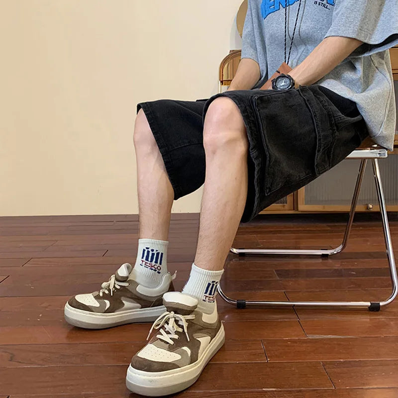 saferido Summer Men Denim Short Streetwear Vintage Korean Harajuku Pocket Jeans Shorts Hip Hop Cargo Pants Oversized Bottoms Male Clothes