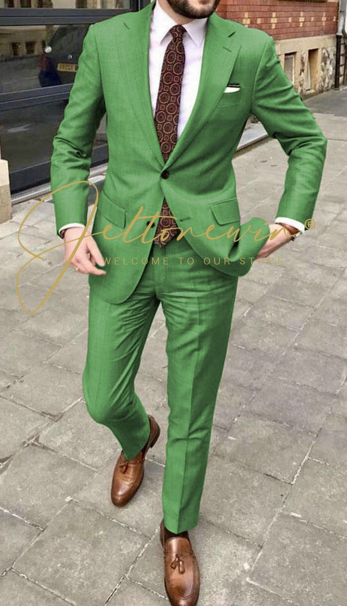 Handsome Casual 2 Piece Suit For Men Wedding Tuxedos Notched Lapel Groomsmen Men Suits Business Party Prom Blazer