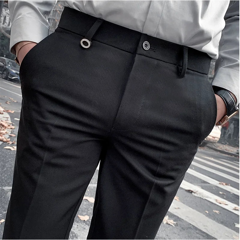 Men's Suit Pants Formal Pants New Stretch Slim Solid Color Straight Dress Pants Fashion Boutique Men's Clothing Ankle Trouser