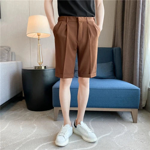 saferido British Style Men's Summer Slim Fit Casual Shorts/Male High Quality Fashion Solid Color Shorts