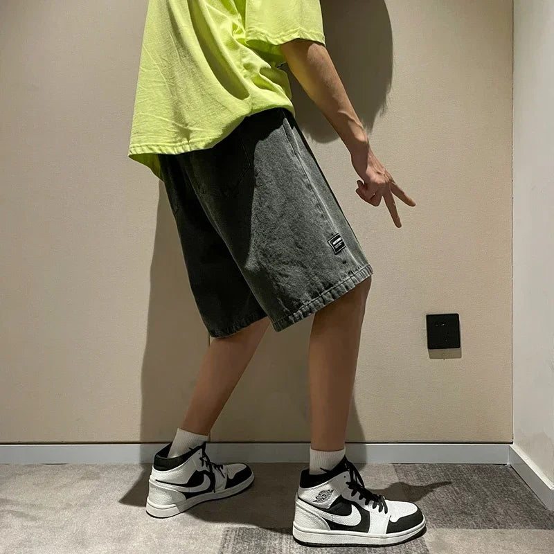 saferido Summer New Men's Loose Denim Shorts Blue Black Fashion Wide Legs Casual Oversized Baggy Beach Short Jeans Male Bermuda