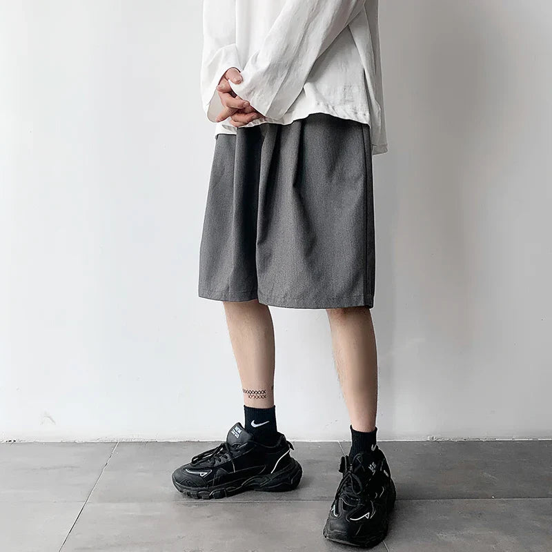 saferido Summer Suit Shorts Men Fashion Society Mens Dress Shorts Korean Loose Grey Black Casual Shorts Mens Office Formal Shorts M-2XL