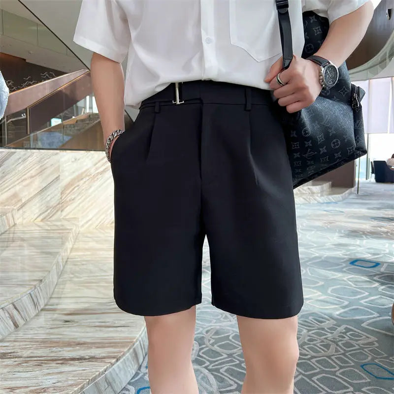 saferido Korean Style Summer Straight Suit Shorts For Men Clothing Simple Slim Fit Business Formal Wear Breathable Short Homme S-3XL