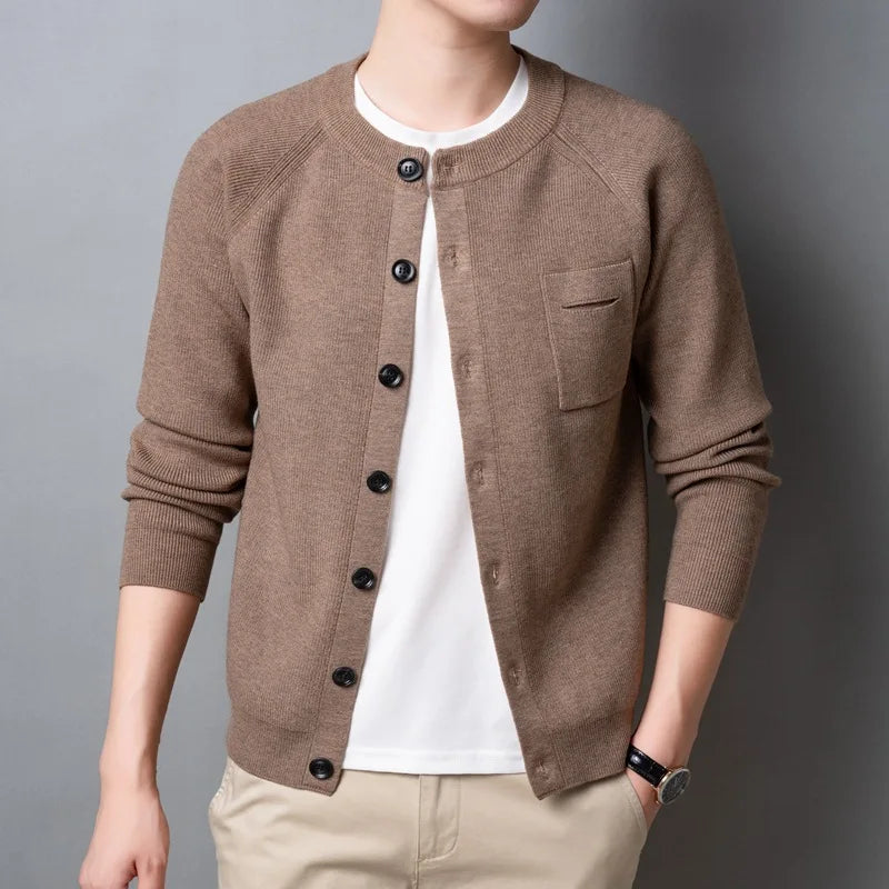 High Quality Fall Sweater Cardigan Men Knitting Pocket Sweaters Winter Warm Coat Male Single Breasted Top Camel Cardigan Sweater