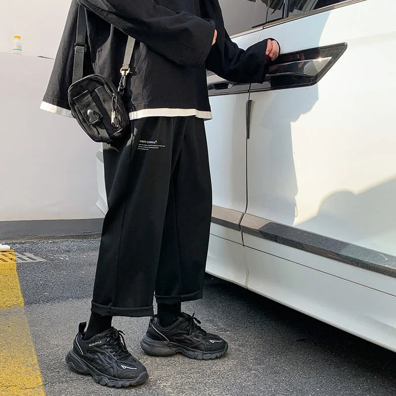 saferido Printed Letter Casual Pants Men's Loose Drape Straight Wide-leg Trousers Fashion Spring Summer Solid All-match Overalls Trend