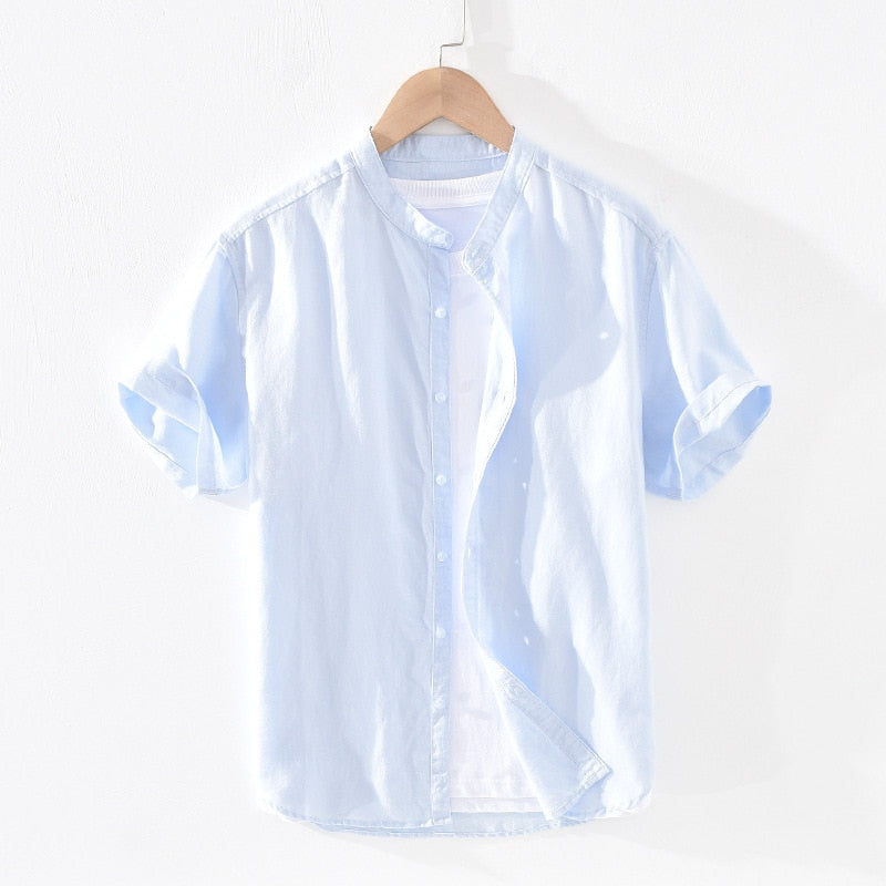 Cotton Linen Shirts For Men Casual Short Sleeve Tops Oversize Solid White Turn-Down Collar Tee Male Summer Vacation Clothing