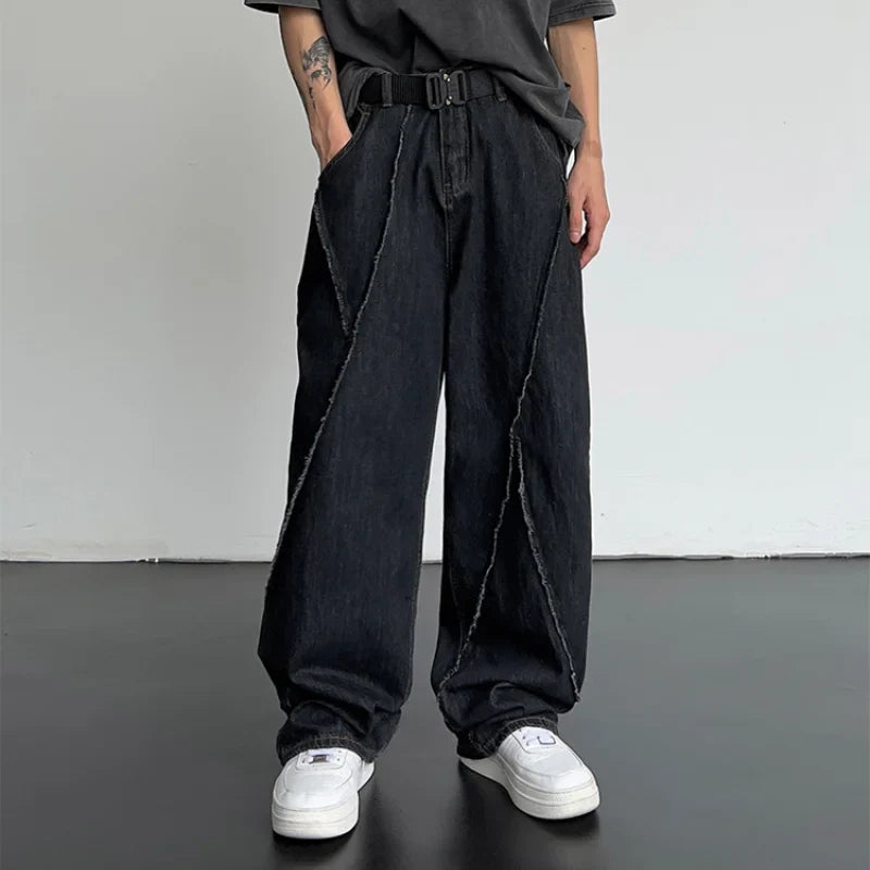 saferido New Personality Street Autumn Hip-hop Jeans Men's Splicing Denim Trousers Men's Oversized Loose Casual Wide-leg Pants 5XL