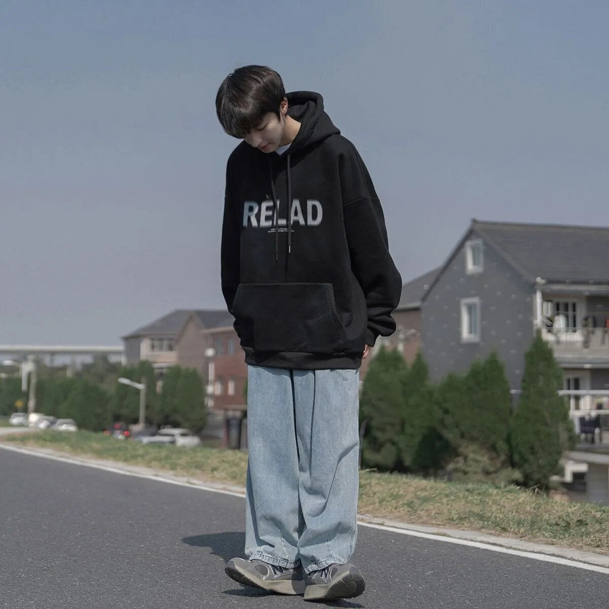 Autumn Men Fleece Hoodies Fashion New Pullovers RELAD Letter Print Hooded Sweatshirt Casual Tracksuit Loose Male Streetwear Tops