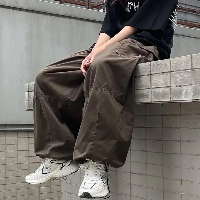 saferido Vintage Baggy Cargo Pants Men Cotton Wide Leg Trousers Male Oversize Retro Loose Casual Japanese Streetwear Hip Hop