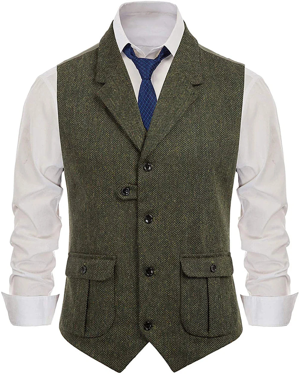 Herringbone Men's Vests Casual Suit Vest Notch Lapel with Two Pockets Herringbone Waistcoat for Wedding Groomsmen Men Vest