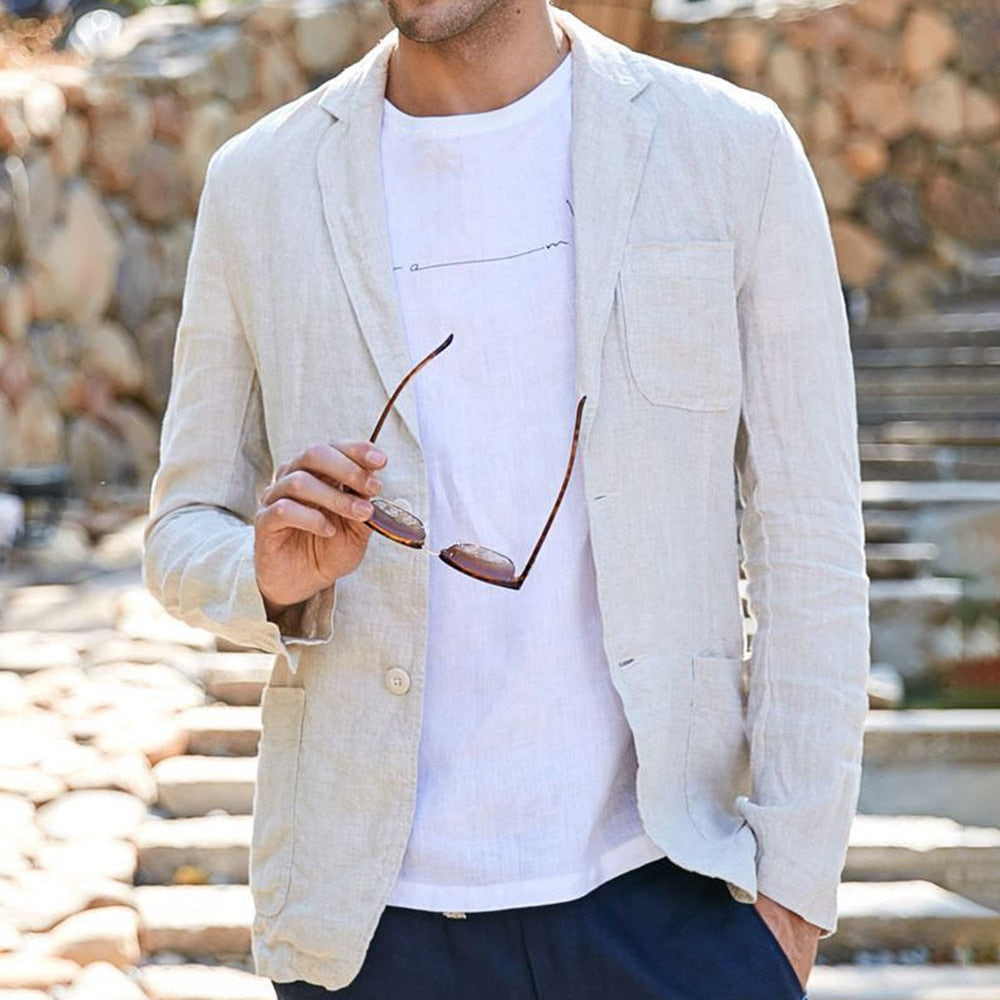 Men's Linen Casual Suit Jacket Summer New Solid Color Refreshing Breathable Slim British Cotton Linen Suit Retro Simple Top
