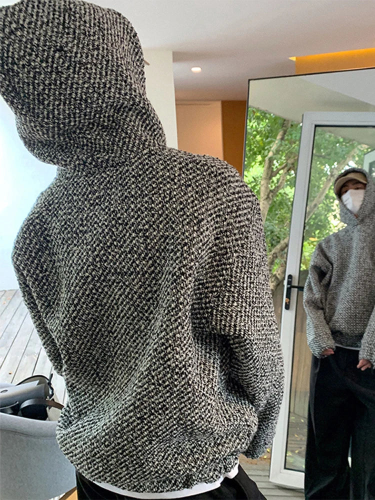 Vintage Men Texture Hooded Sweatshirt Spring Y2k Loose Long Sleeves Pocket Hoodie Tops Fashion Luxury High Quality Pullover
