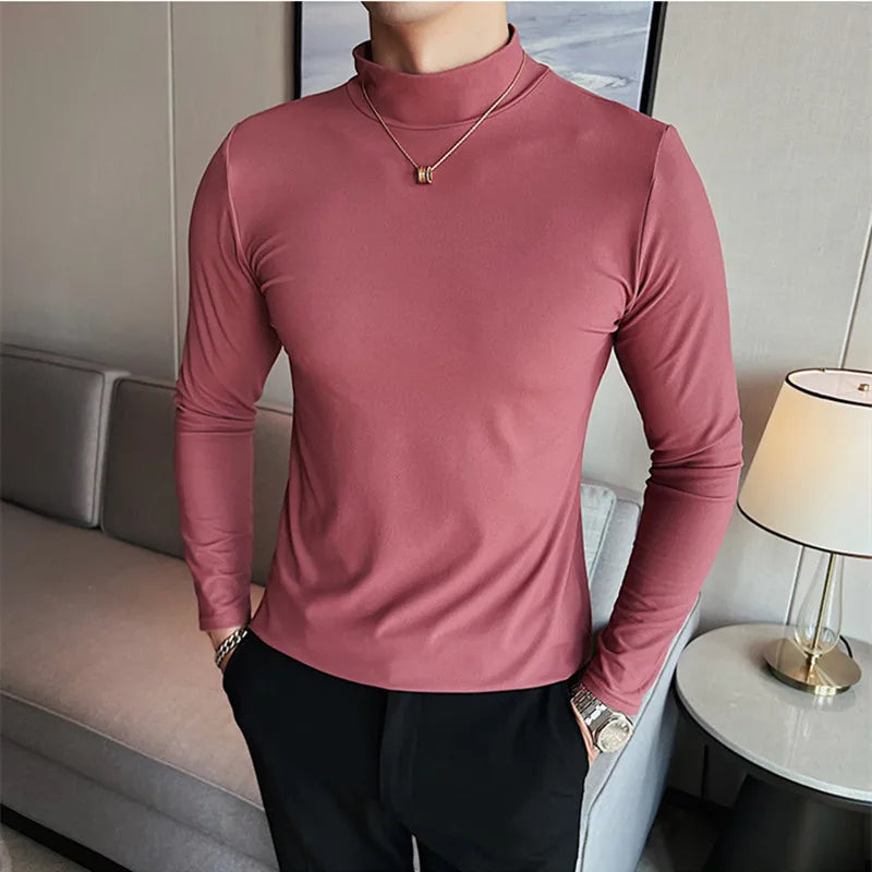saferido Men spring High Quality Casual Long Sleeve T-shirts/Male Slim Fit Fashion High Collar Long
Sleeve Casual T-shirt Black White S-4XL