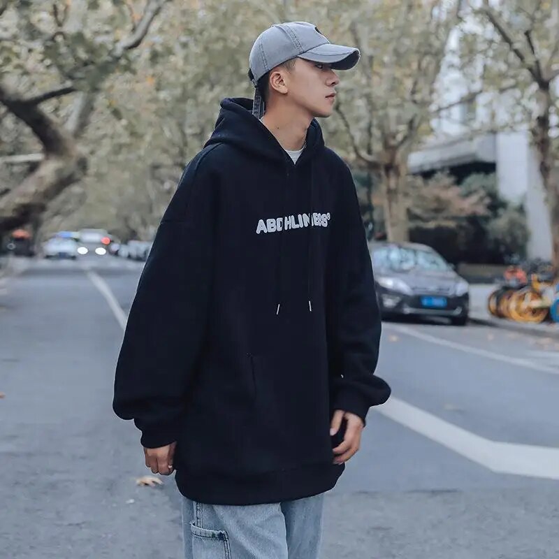 Autumn Letter Graphic Vintage Hoodies Men American Casual Hooded Sweatshirt Fashion Jumper Baggy High Street Male Pullovers