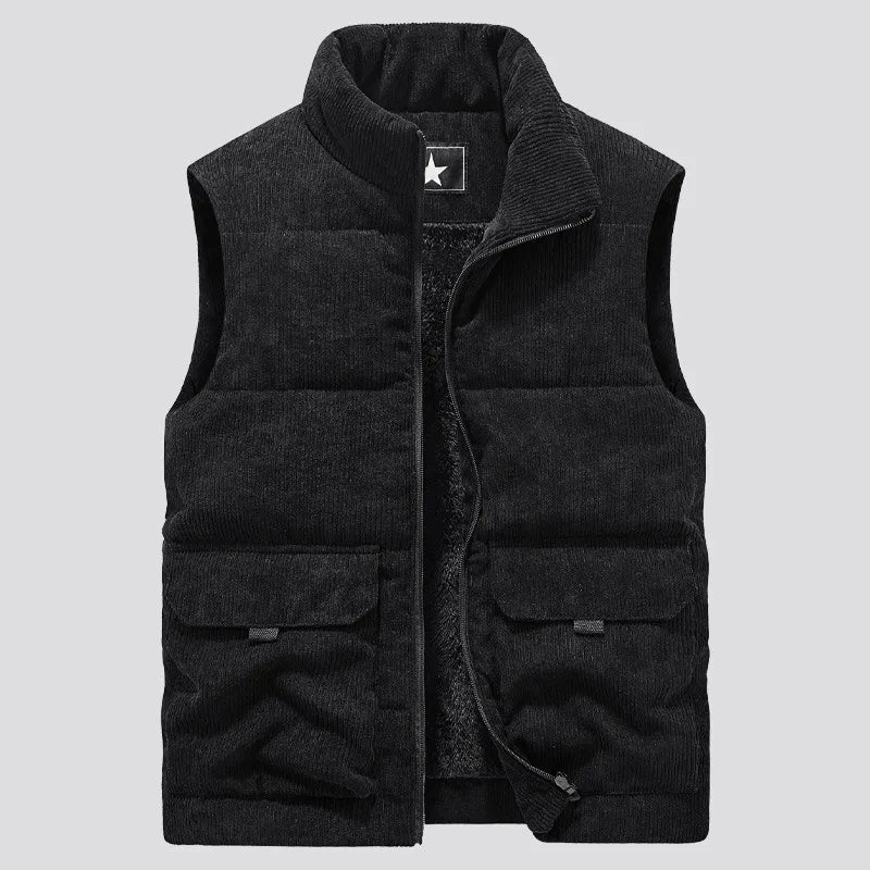 Casual Thick Vest Men Solid Winter Cargo Sleeveless Jacket Man Fashion Zippper Corduroy Turtleneck Warm Boy Outwears