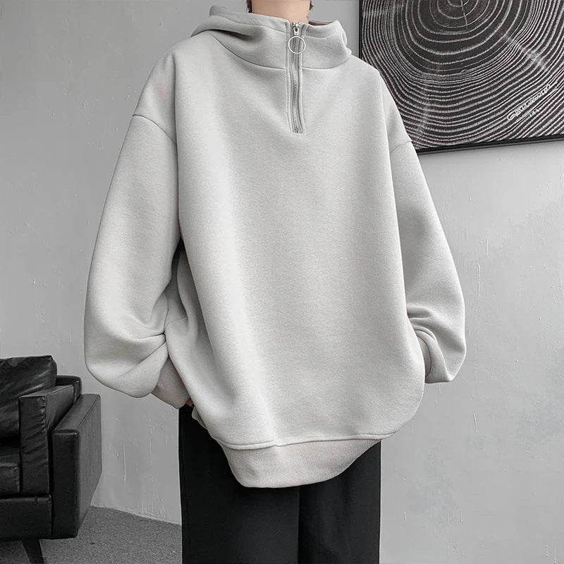saferido Turtleneck Hoodie Zipper Pullovers Streetwear Hip Hop Hooded Sweatshirt Men Clothing Korean Couples Harajuku Coat