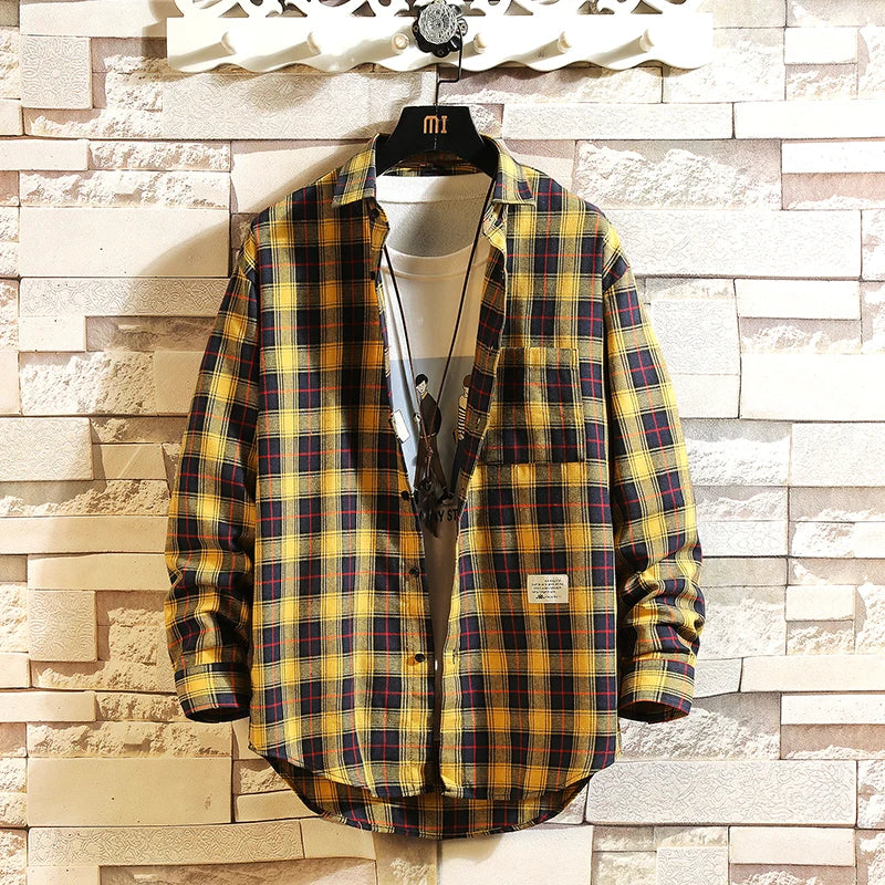 saferido Spring Men's Flannel Cotton Long Sleeve Plaid Shirt High Quality Button Down Casual Shirt For Men Slim Fit Fashion All-match