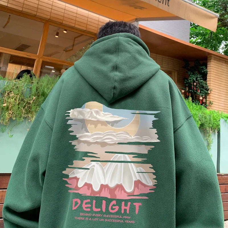 saferido Autumn New Men's Fashion Oversized Print Hooded Sweatshirt Trend Hip Hop American Retro Long Sleeve Sweatshirt