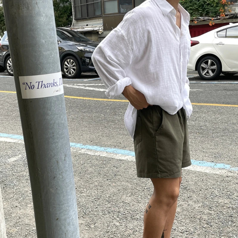 Unisex Oversized Linen Shirt Coat Men's Long Sleeve Casual Loose Fit Fashion Japanese Korean Style Sun Protection Clothing
