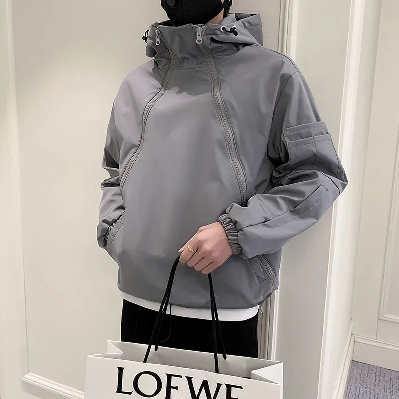 Autumn Spring Coat QWEEK Hip Hop Harajuku Women and Men Jacket Streetwear Safari Style Oversized Hooded Gothic Clothes Techwear