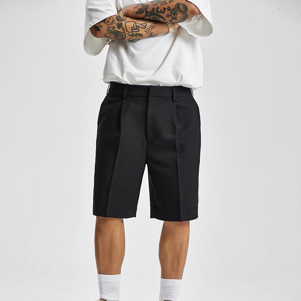 Short Men Straight Summer Chic Fashion Solid Popular Casual Loose Trend Male Korean Suit Short Knee Length Tousers Streetwear
