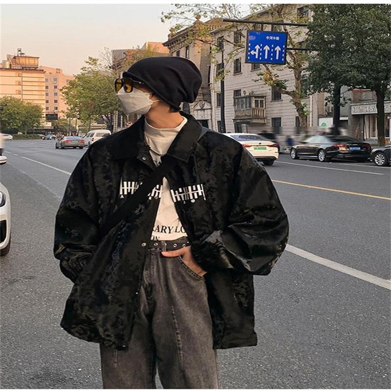 Letter printed jacket Men's Oversized jackets Autumn new fashion casual loose high street hip-hop jacket hip-hop jackets coats