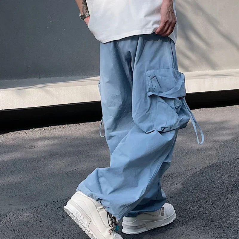 saferido Men Y2k Solid Cargo Pant Early Spring Korean Straight Oversize Casual Wide-Leg Trousers Streetwear Male Big Pockets Sweatpants