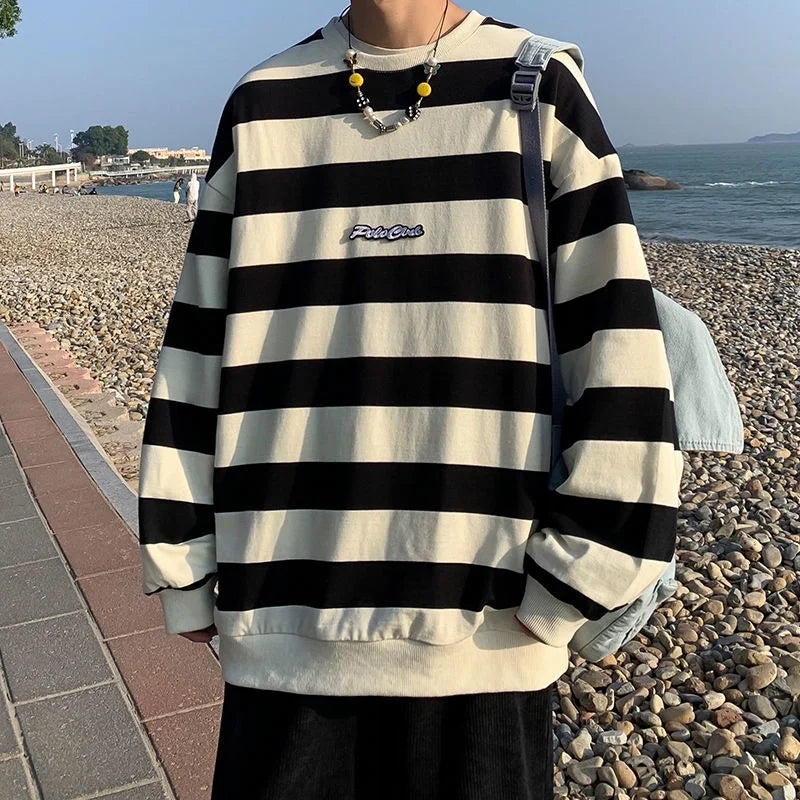 Autumn Striped Loose Sweatshirts Korean Style Fashion Couple Clothing Brand Casual Women Pullovers Male Hoodie